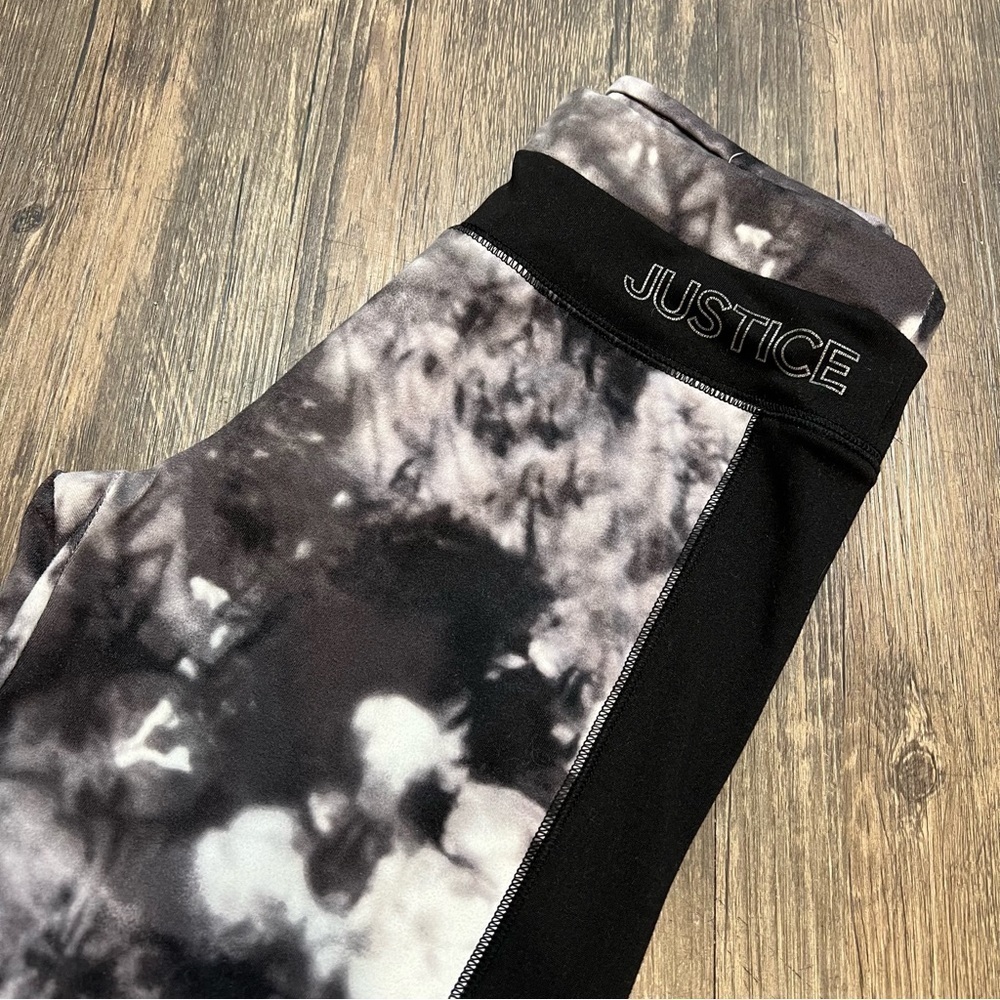 Justice Tie Dye Marble Black and White Stretch Leggings Mid Waist Girls 12 - Picture 3 of 6